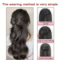 Bowknot Clamp Type Ponytail Hair Bun Synthetic Pony Tail Hair Extensions Elegant For Daily Use Hair Accessories