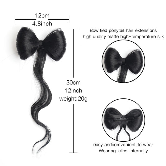 Bowknot Clamp Type Ponytail Hair Bun Synthetic Pony Tail Hair Extensions Elegant For Daily Use Hair Accessories