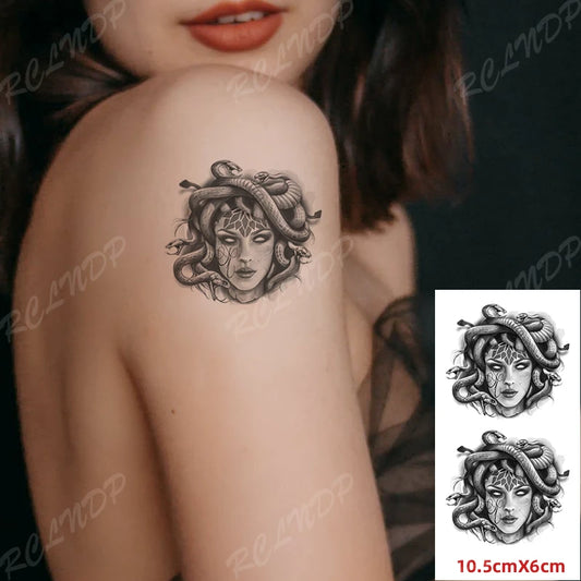 Waterproof Temporary Tattoo Sticker Medusa Snake Hair Sexy Girl Flash Tatoo Fake Tatto Arm Hand Back Leg Art for Women Men