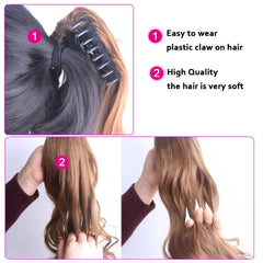 MERISI HAIR Synthetic Long Wavy Claw on Hair Tail False Hair 24" Ponytail Hairpiece Drawstring Wave Black Fake Hair for Women