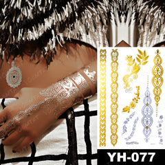 Gold Haina Henna Waterproof Temporary Tattoo Stickers Woman Sexy Transfer Tatto Hand Silver Bridal Jewelry Arm Fake Tattoos Girl