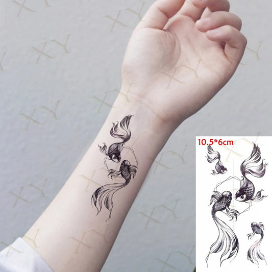 Waterproof Temporary Tattoo Tai Chi Gold Fish Pisces Art Tatto Stickers Flash Tatoo Fake Tattoos Wrist for Girl Women Lady Kids