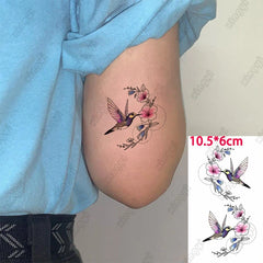 Cute Flower Waterproof Temporary Tattoo Sticker Hummingbird Bird Children's Arm Wrist Water Transfer Fake Tatto Body Art Women