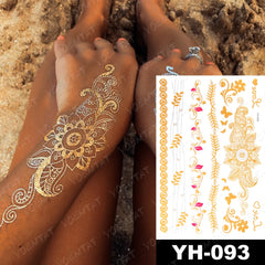 Gold Haina Henna Waterproof Temporary Tattoo Stickers Woman Sexy Transfer Tatto Hand Silver Bridal Jewelry Arm Fake Tattoos Girl