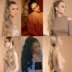 MERISI Synthetic Long Hollywood Wave Ponytail Wrap Around Ponytail Body Wave Clip in Hairpiece Blonde Wave Ponytail for Women