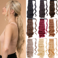 MERISI Synthetic Long Hollywood Wave Ponytail Wrap Around Ponytail Body Wave Clip in Hairpiece Blonde Wave Ponytail for Women