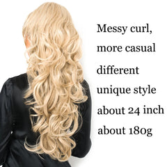 MERISI HAIR Synthetic Long Wavy Claw on Hair Tail False Hair 24" Ponytail Hairpiece Drawstring Wave Black Fake Hair for Women