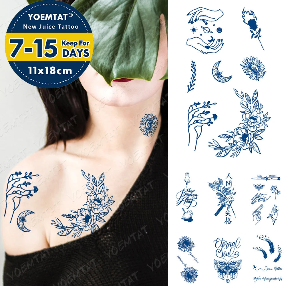 Juice Lasting Waterproof Temporary Tattoo Stickers Starry Sky Moon Flower Rose Flash Tattoos Woman Arm Ink Body Art Fake Tatto