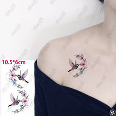 Cute Flower Waterproof Temporary Tattoo Sticker Hummingbird Bird Children's Arm Wrist Water Transfer Fake Tatto Body Art Women