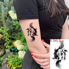 Waterproof Temporary Tattoo Tai Chi Gold Fish Pisces Art Tatto Stickers Flash Tatoo Fake Tattoos Wrist for Girl Women Lady Kids