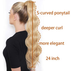 MERISI Synthetic Long Hollywood Wave Ponytail Wrap Around Ponytail Body Wave Clip in Hairpiece Blonde Wave Ponytail for Women