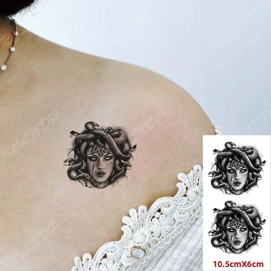 Waterproof Temporary Tattoo Sticker Medusa Snake Hair Sexy Girl Flash Tatoo Fake Tatto Arm Hand Back Leg Art for Women Men