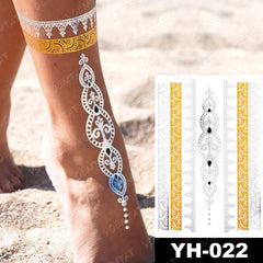 Gold Haina Henna Waterproof Temporary Tattoo Stickers Woman Sexy Transfer Tatto Hand Silver Bridal Jewelry Arm Fake Tattoos Girl