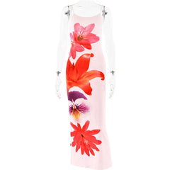 Mozision Floreal Print Long Dress For Women Gown Summer New Spaghetti Strap Sleeveless Backless Bodycon Sexy Midi Dress Elegant