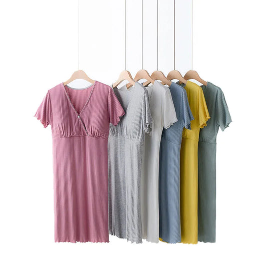 New Maternity Dress Pregnancy Pajamas Sleepwear Nursing Pregnant Pajamas Mother Breastfeeding Nightgown Elegant Nursing Dress