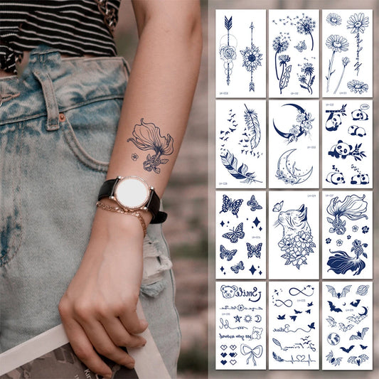 Juice Ink Tattoos Body Art Lasting Waterproof Temporary Tattoo Sticker Constellation Cupid Tatoo Arm Fake Sun Tatto Women Men