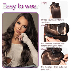 MERISIHAIR Synthetic Long Wavy Invisible Wire Hair Extensions Hairpieces with 4 Secure Clips Adjustable Secret Wire Headband