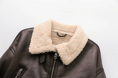 ZVRI 2023 New Woman's Fashion Thick Warm Faux Shearling Jacket Coat Vintage Long Sleeve Belt Hem Female Outerw