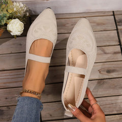 Women Pointed Toe Flat Shoes Solid Color Knitted Slip on Shoes Casual Breathable Ballet Flats Women Flat Shoes Loafers Women