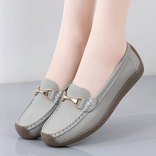 2024 New Spring /autumn Women Flats Genuine Leather Moccasins Woman Casual Shoes Slip-on Loafers Female Boat Shoes Big Size 44