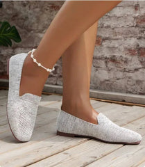 Solid Color Square Toe Mesh Loafers Shallow Women Flats Shoes Soft Bottom Knit Ballet Flats Shoes Casual Slip on Boat Shoes