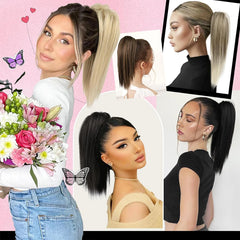 Synthetic Claw Clip On Medium Long Straight Ponytail Extensions 16Inch Fluffy Ponytail Clip In Hair Extensions Elegant For Women