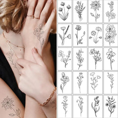 30pcs Waterproof Temporary Tattoo Sticker Small Mini Rose Bouquet Linear Black Fake Tatto Arm Hand Tatoo Man Woman Child Tato