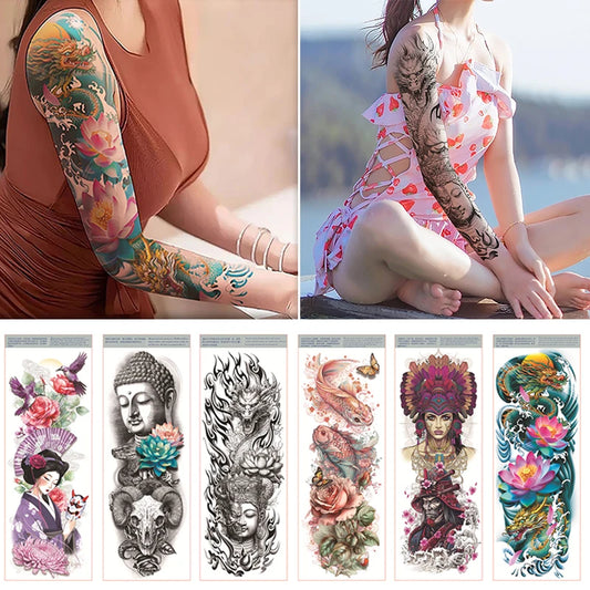 Large Arm Sleeve Colorful Tattoo Stickers Dragon Flower Waterproof Temporary Tatoo Sticker Men Fake Tatto Body Art Festival 2023