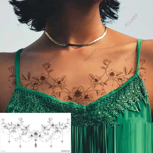 Waterproof Temporary Tattoo Sticker Butterfly Flower Sexy Fake Tatto Flash Tatoo Chest and waist Tato for Girl Women