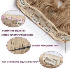 MERISIHAIR Invisible Wire Hair Extensions with Adjustable Transparent Wire Synthetic Long Wavy Hairpieces with 4 Secure Clips