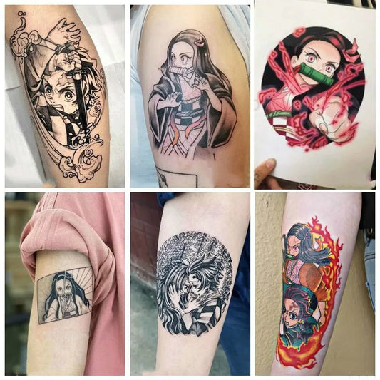 Anime Temporary Tattoos Cartoon Nezuko Tanjirou Tatto Arm Body Art Tatoo Waterproof Fake Tattoo Sticker for Adult Women Men Kid