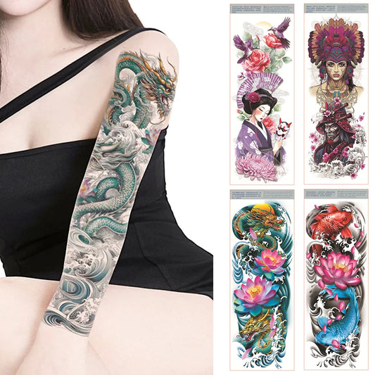 Large Arm Sleeve Colorful Tattoo Stickers Dragon Flower Waterproof Temporary Tatoo Sticker Men Fake Tatto Body Art Festival 2023