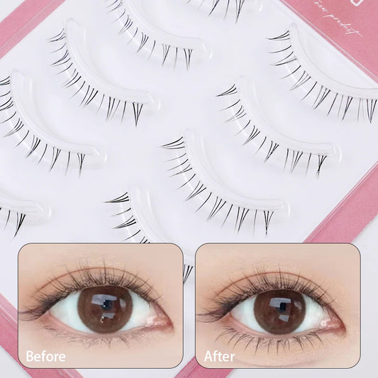 5 Pair Natural Lower Eyelashes Makeup Soft Handmade Clear Thin Band Under False Lashes Strip DIY Eyelashes Extension Beauty Tool