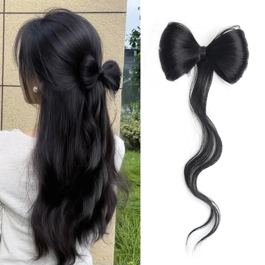 Bowknot Clamp Type Ponytail Hair Bun Synthetic Pony Tail Hair Extensions Elegant For Daily Use Hair Accessories