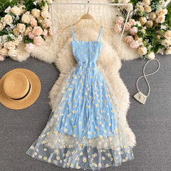 YuooMuoo Women Dress 2024 New Korean Fashion Floral Print Spaghetti Straps Mesh Party Dress Vacation Style Lady Beach Vestidos