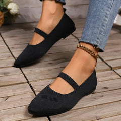 Women Pointed Toe Flat Shoes Solid Color Knitted Slip on Shoes Casual Breathable Ballet Flats Women Flat Shoes Loafers Women