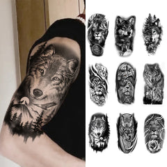 5pcs Wolf Lion Tiger Eagle Waterproof Temporary Tattoo Sticker Realistic Animal Forest Tatto Body Art Women Men Arm Fake Tattoos