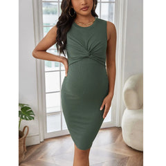 2023 Summer Premama Green Dress Casual Solid Sleeveless Tank Sundress For Pregnant Women Clothing Maternity Sexy Twisted Dresses