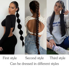 MERISIHAIR Long Braided Ponytail Hair Extension For Women Boxing Braids Wrap Around Chignon Tail With Rubber Band Hair DIY