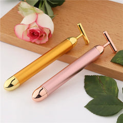 T-Shape Facial Massager Vibrating Beauty Bar 24K Electric Face Slimming Rod Golden Stick Tightening Skin Electric Massage Roller