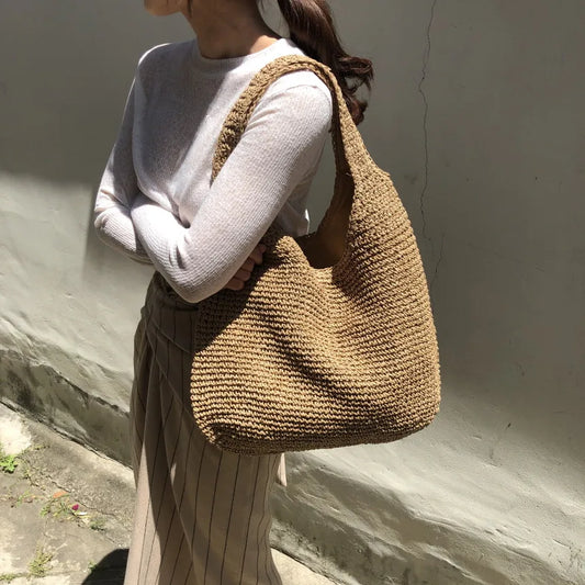 2023 Fashion Rattan Women Shoulder Bags Wikcer Woven Female Handbags Large Capacity Summer Beach Straw Bags Casual Tote Purses