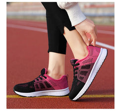 Women Casual Shoes Breathable Walking Mesh Lace Up Flat Shoes Sneakers Women Tenis Feminino Pink Black White