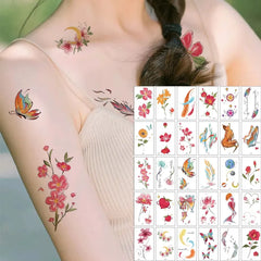 30pcs Waterproof Temporary Tattoo Sticker 3D Color Butterfly Rose Flower Feather Fake Tatto Tatoo Body Art For Girl Women Men