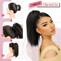 Synthetic Short Straight Claw Clip Ponytail Hair Extensions 16Inch Tail False Hair For Women Horse Tail Black Brown Hairpiece