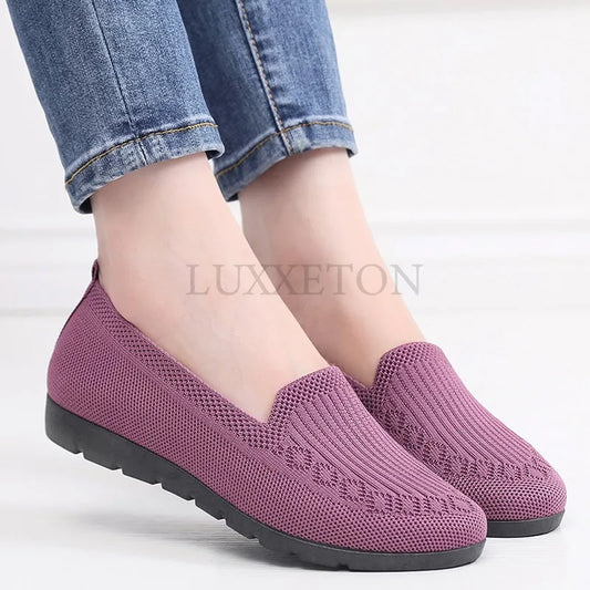 Women Vulcanized Shoes 2024 New Comfortable and Breathable Casual Mesh Soft Sole Knitted Solid Color Women Shoes Size 35-41