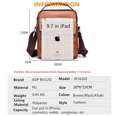 JEEP BULUO Crossbody Messenger Bags Business Casual Handbag Brand Shoulder New High Quality Leather For Men Business Casual Fash