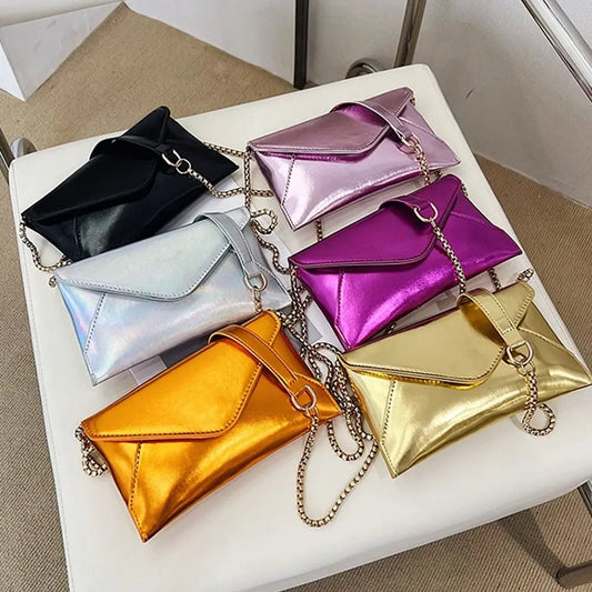 Fashion Women's Evening Shoulder Bag PU Leather Clutch Purse Wedding Party Prom Wedding Envelope Handbag Silver Crossbody Bag