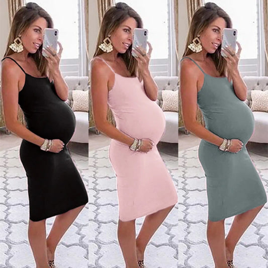 2024 Fashion Maternity Clothes Women Summer New Pregnant Maternity O Neck Mini Tunic Dress Lady Casual Solid Sundress