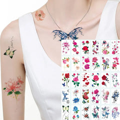 30pcs Waterproof Temporary Tattoo Sticker 3D Color Butterfly Rose Flower Feather Fake Tatto Tatoo Body Art For Girl Women Men