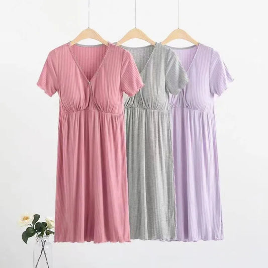 New Maternity Dress Pregnancy Pajamas Sleepwear Nursing Pregnant Pajamas Mother Breastfeeding Nightgown Elegant Nursing Dress